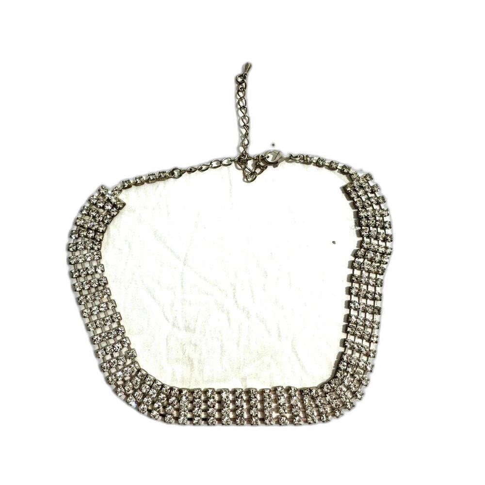 Simulated Diamond Choker Necklace Silver Tone Dance Costume Theater Stage Wear